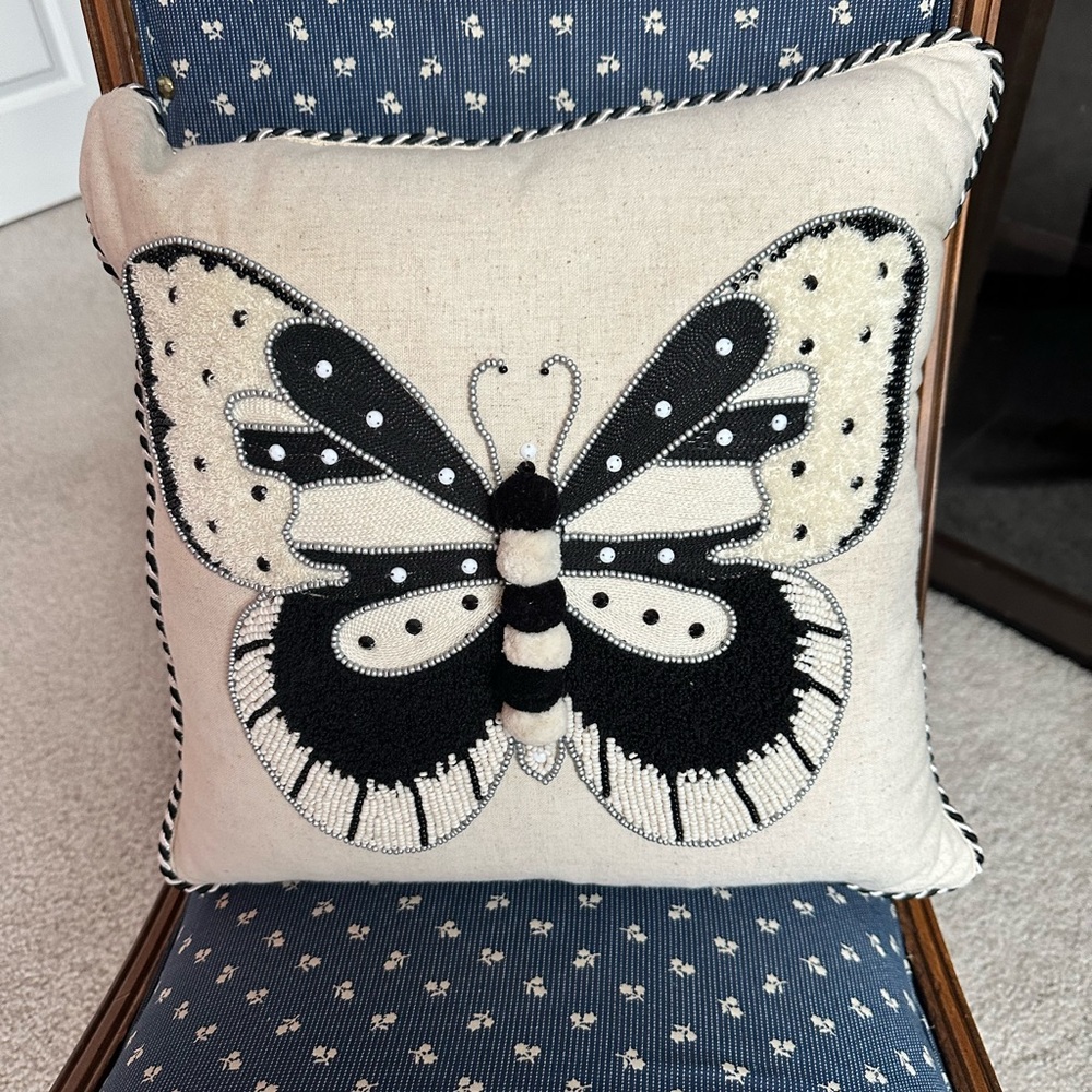 MACKENZIE CHILDS Black and White Butterfly Throw Pillow